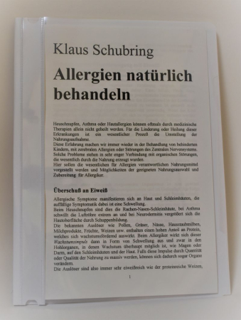 Schubring, Klaus: Allergien natürlich behandeln, 10 Seiten, Schnellhefter